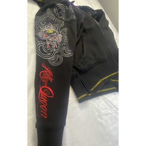 Speed & Strength Womens M Black Embroidered Hoodie Zip Killer Queen Thumb Holes - Picture 6 of 12